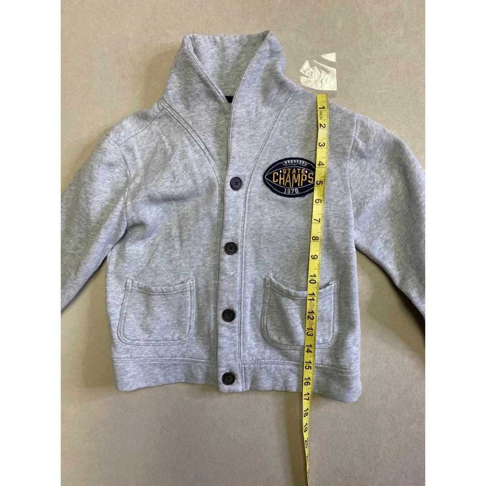 Gymboree Boys Size S 5-6 Gray Varsity Shawl Collar Fleece Button CardiganSweater